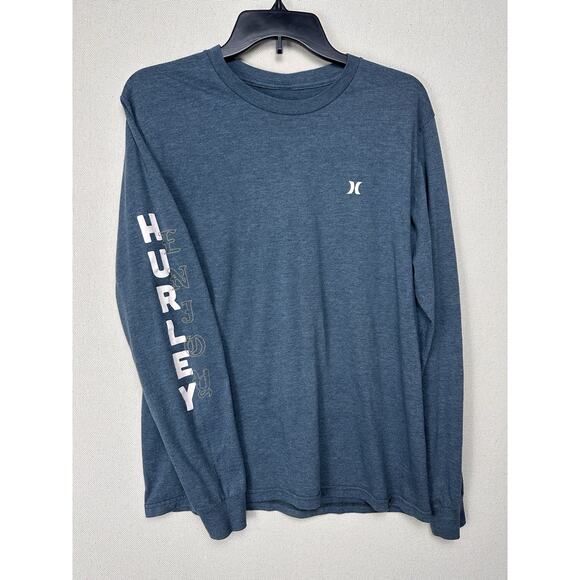 Hurley Long Sleeve T-Shirt Blue Logo Graphic Sz M Fishing Water Sports Casual - Picture 1 of 11